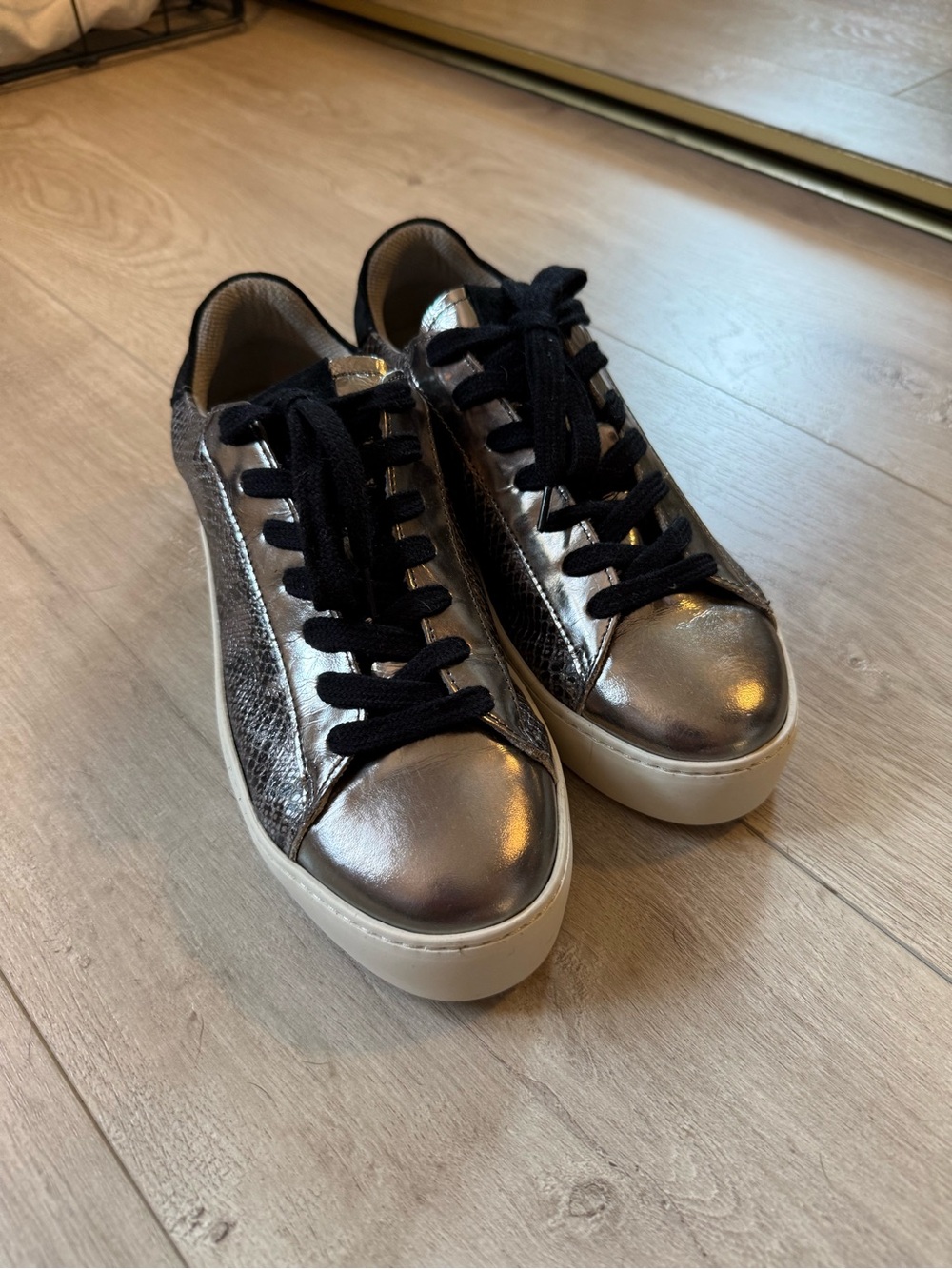 All Saints Metallic Snake Print Silver Low-Top Women’s Sneakers (NWT - Size 9)